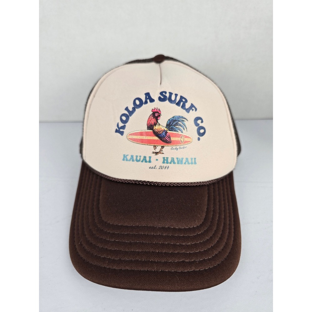 Koloa Surf Co Trucker Hat Unisex OSFM Brown Kauai Hawaii Rooster Mesh Snapback